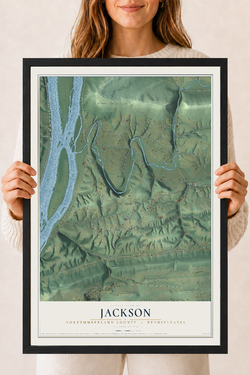 Map of Jackson, Northumberland County, Pennsylvania, 18 x 24 inch print in a black wood frame