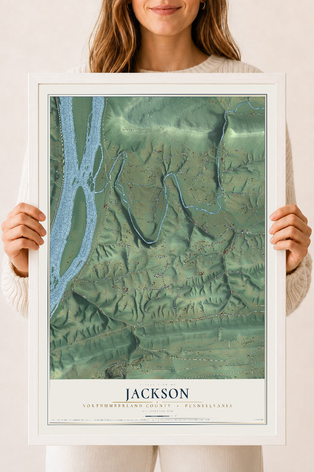 Map of Jackson, Northumberland County, Pennsylvania, 18 x 24 inch print in a white wood frame