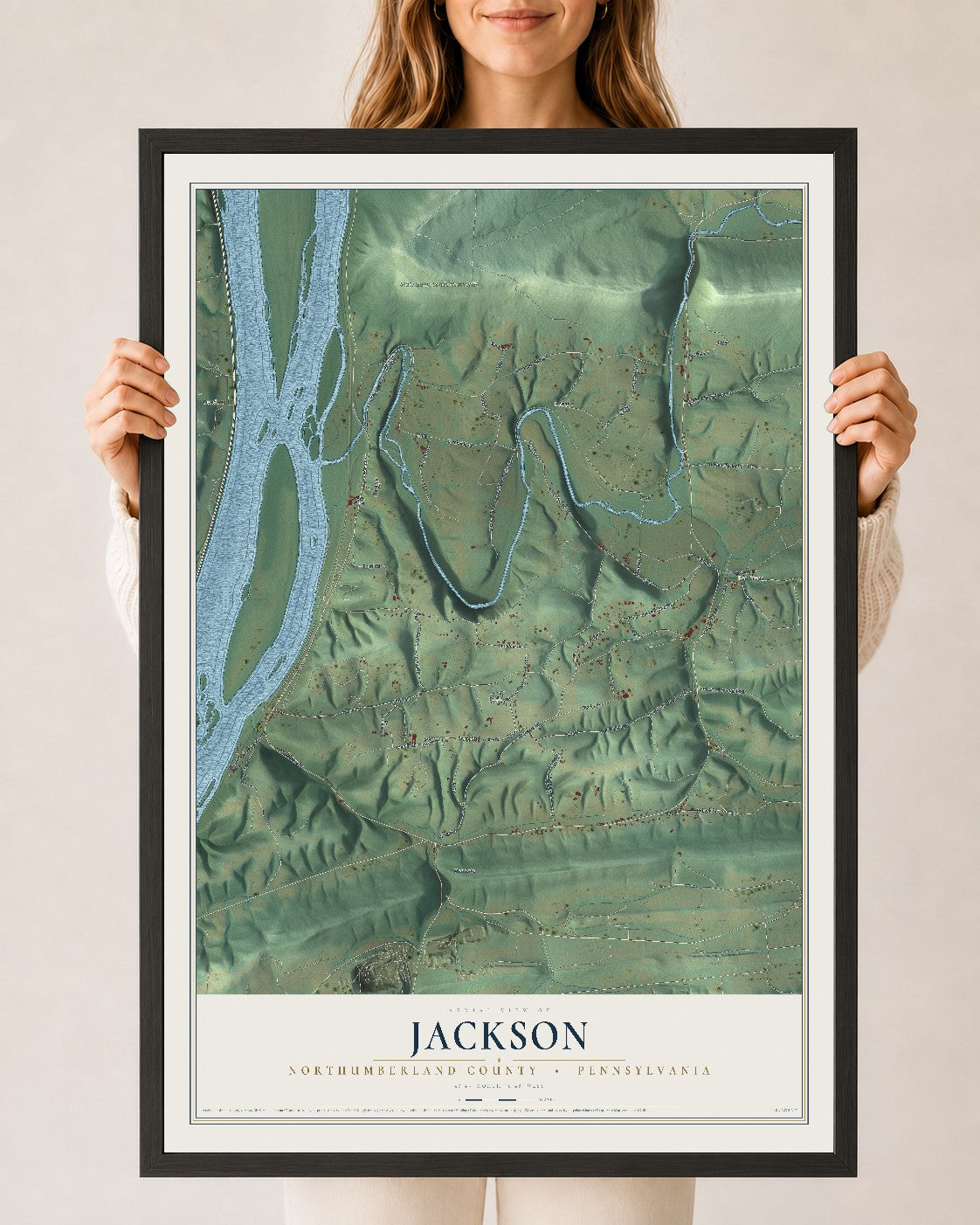 Map of Jackson, Northumberland County, Pennsylvania, 24 x 36 inch print in a black wood frame