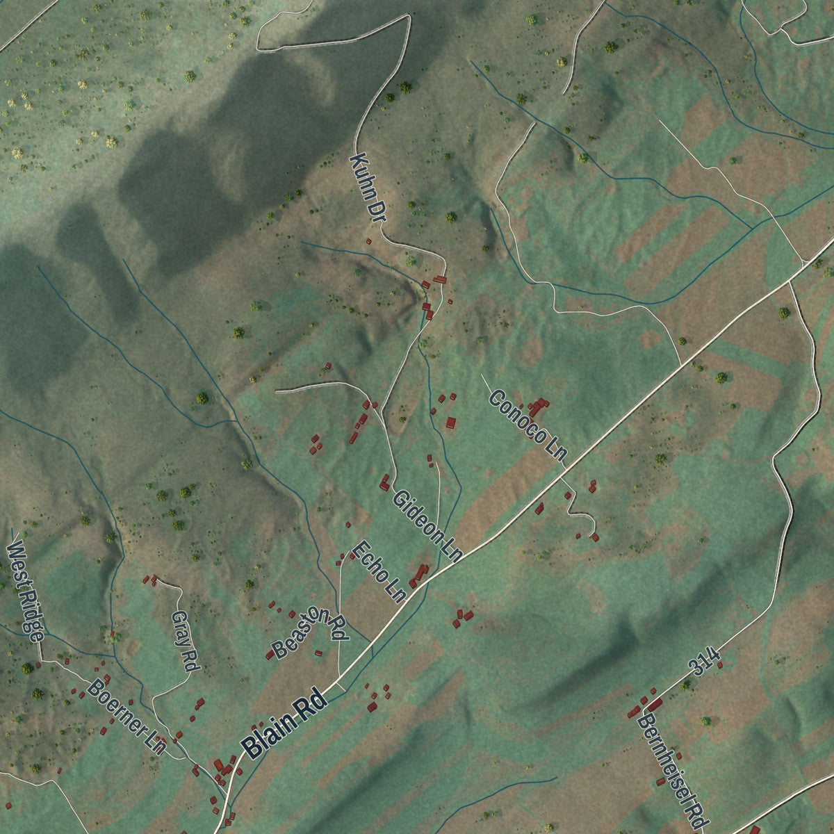 Second close-up of the map of Jackson, Perry County, Pennsylvania print showing more streets and buildings