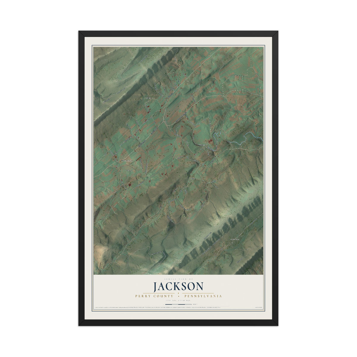 Map of Jackson, Perry County, Pennsylvania, 12 x 18 inch print in a black wood frame