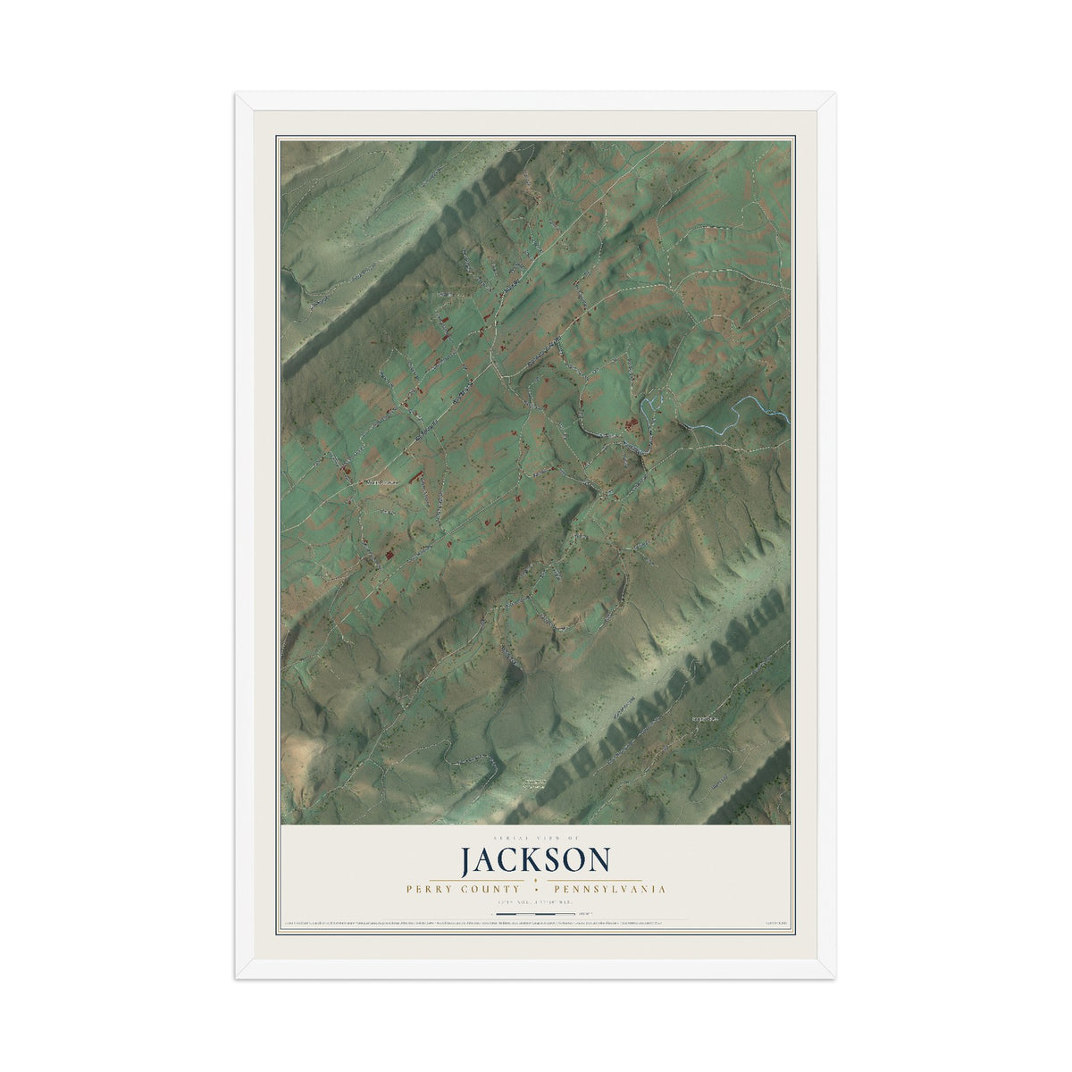 Map of Jackson, Perry County, Pennsylvania, 12 x 18 inch print in a white wood frame