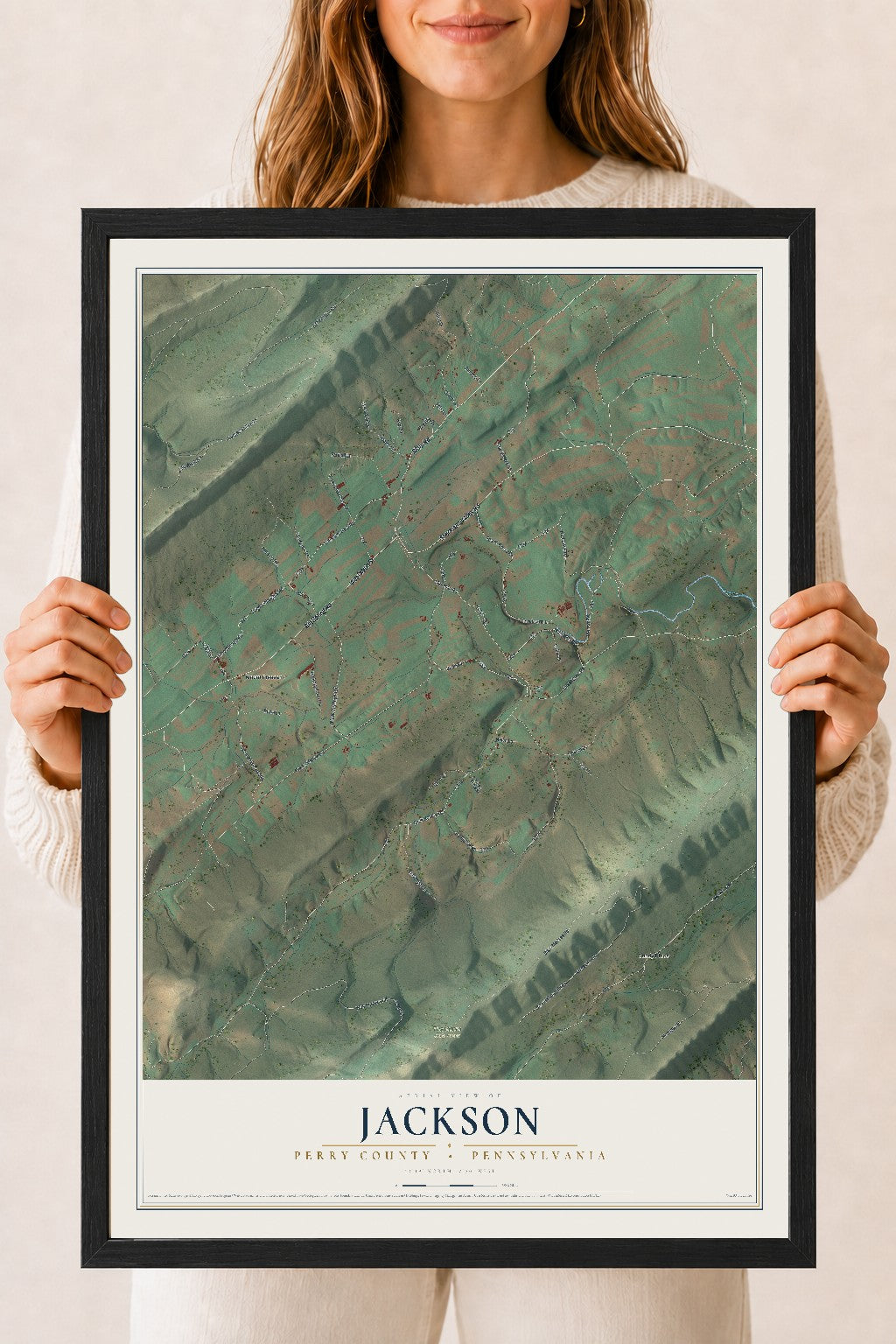 Map of Jackson, Perry County, Pennsylvania, 18 x 24 inch print in a black wood frame