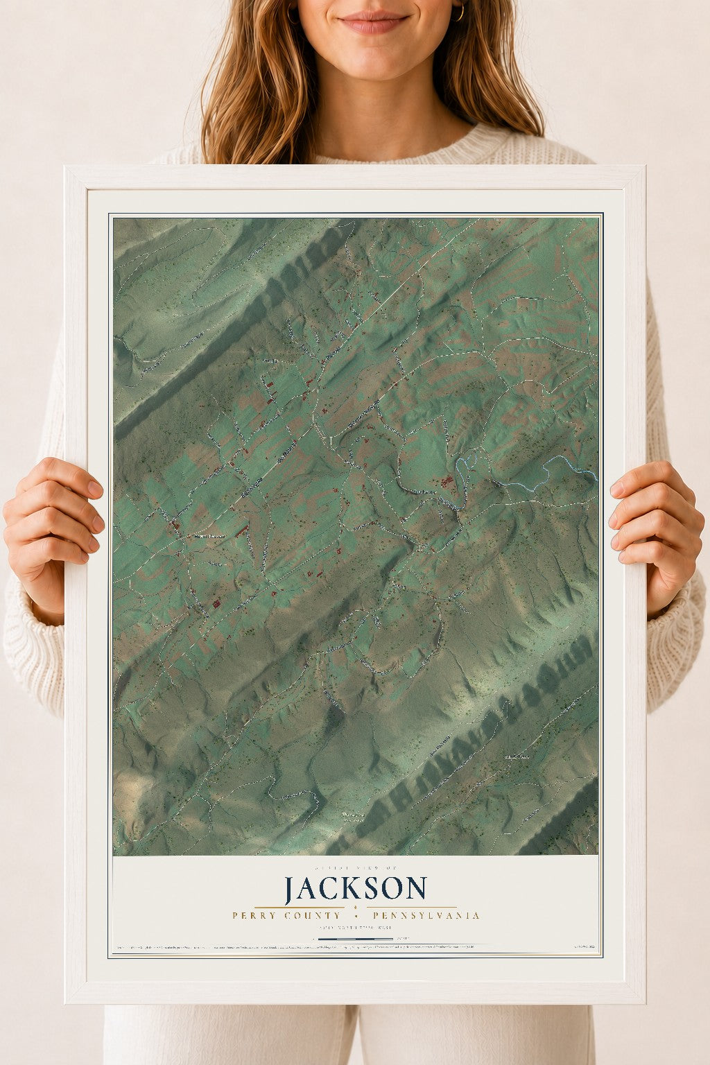 Map of Jackson, Perry County, Pennsylvania, 18 x 24 inch print in a white wood frame