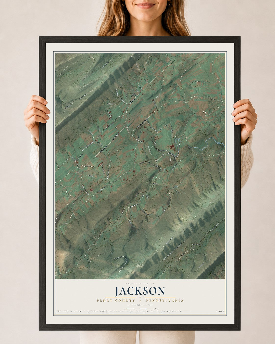 Map of Jackson, Perry County, Pennsylvania, 24 x 36 inch print in a black wood frame