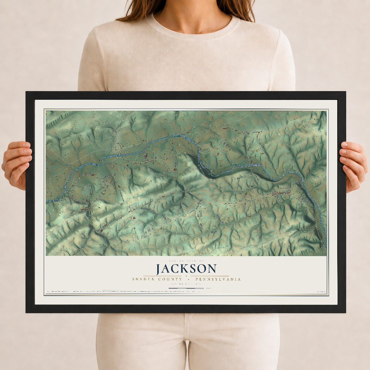 Map of Jackson, Snyder County, Pennsylvania, 12 x 18 inch print in a black wood frame
