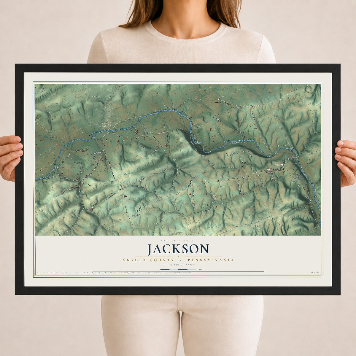 Map of Jackson, Snyder County, Pennsylvania, 18 x 24 inch print in a black wood frame