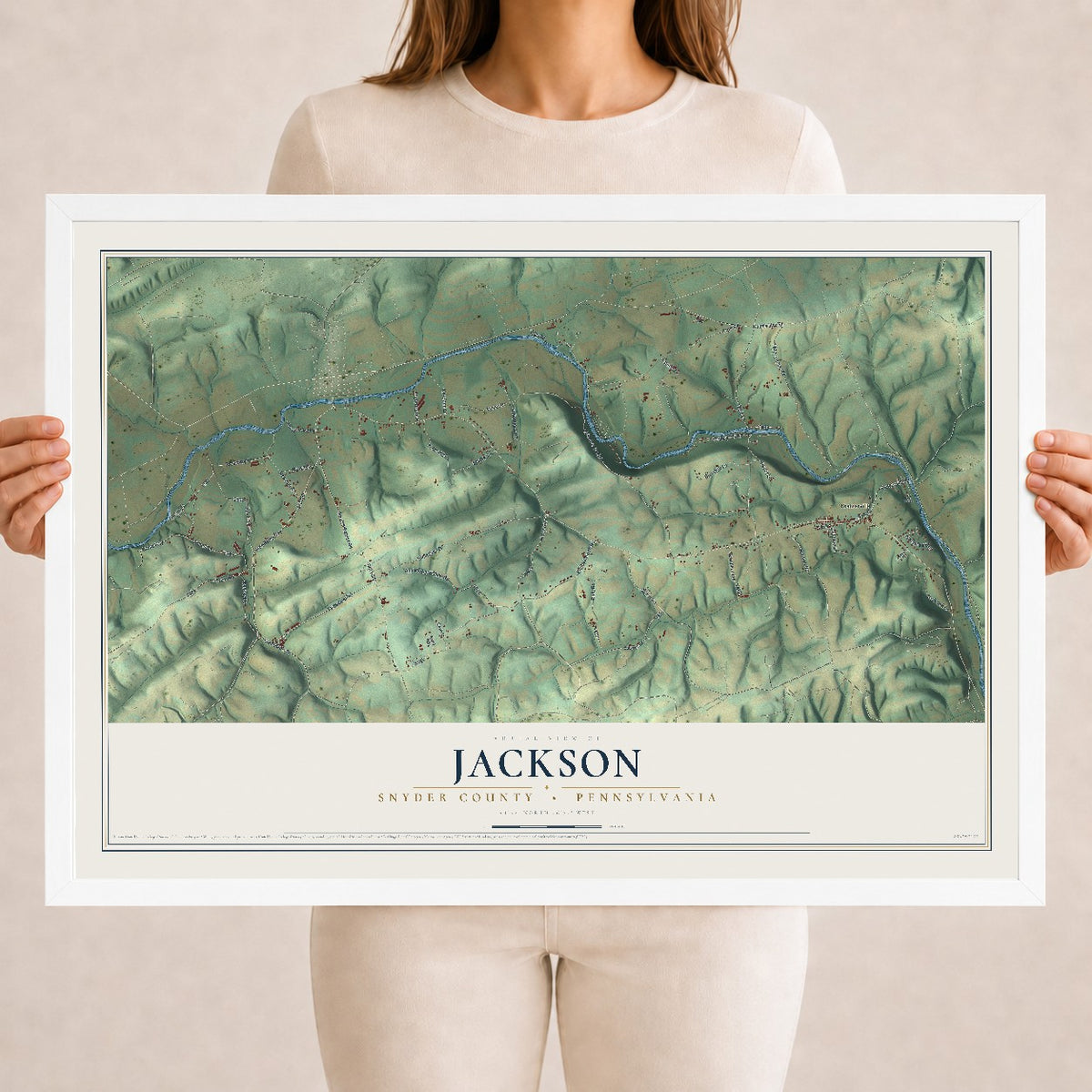Map of Jackson, Snyder County, Pennsylvania, 18 x 24 inch print in a white wood frame