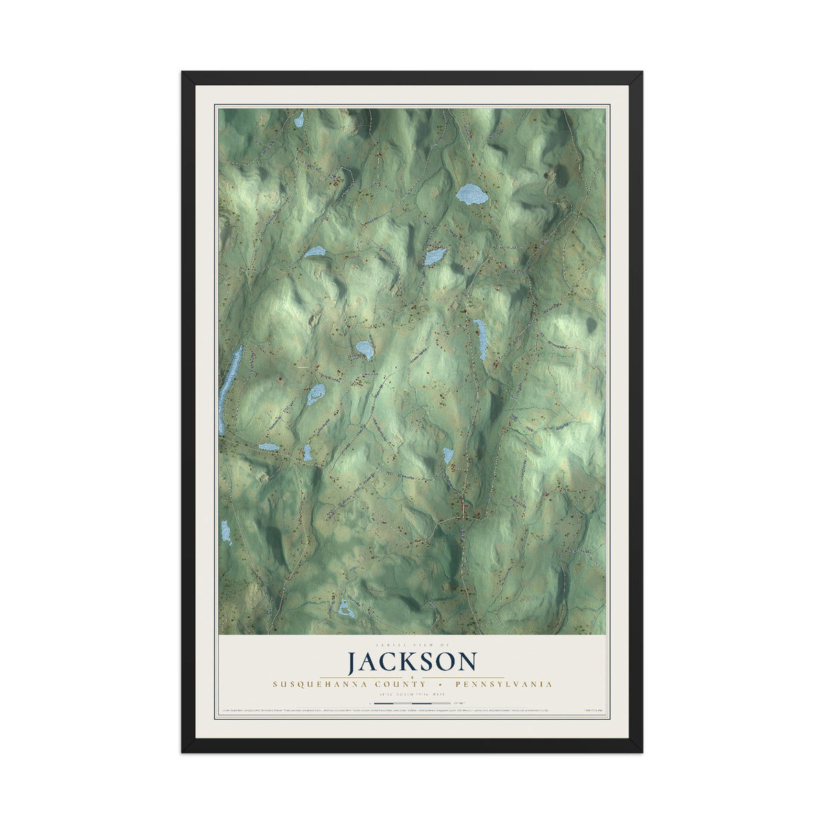 Map of Jackson, Susquehanna County, Pennsylvania, 12 x 18 inch print in a black wood frame