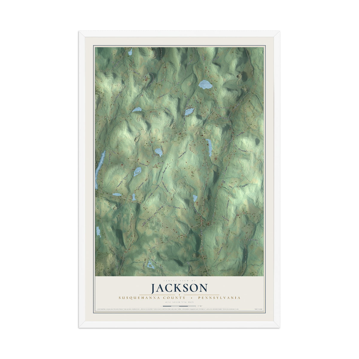 Map of Jackson, Susquehanna County, Pennsylvania, 12 x 18 inch print in a white wood frame
