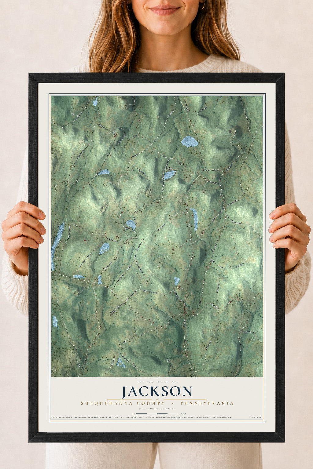 Map of Jackson, Susquehanna County, Pennsylvania, 18 x 24 inch print in a black wood frame