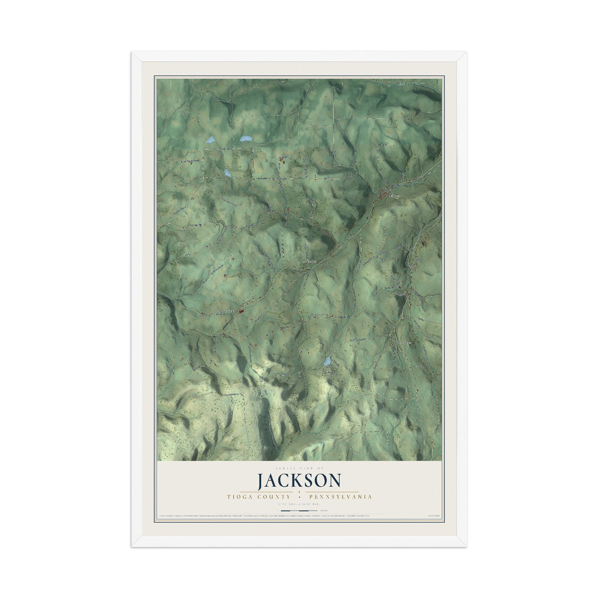 Map of Jackson, Tioga County, Pennsylvania, 12 x 18 inch print in a white wood frame