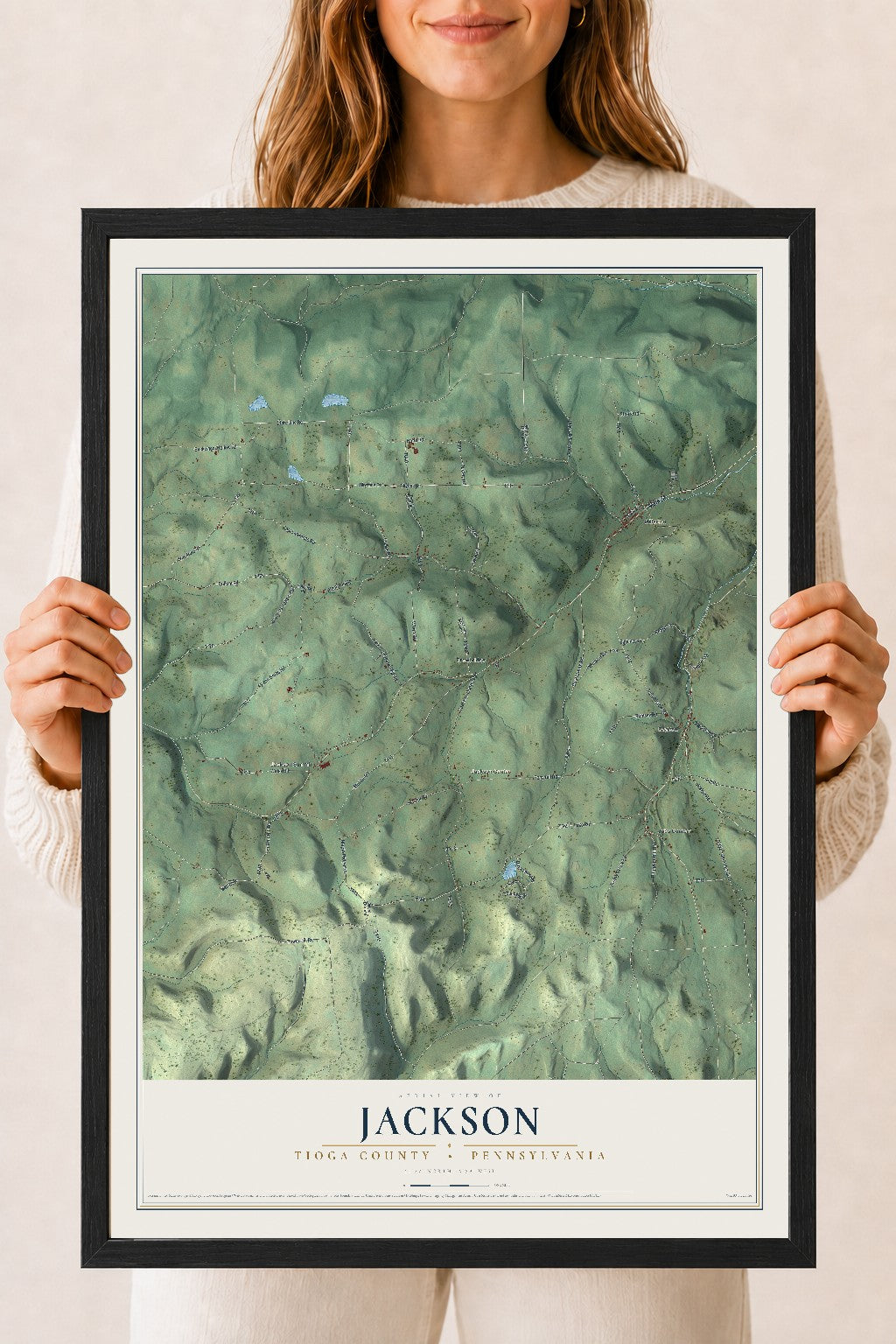 Map of Jackson, Tioga County, Pennsylvania, 18 x 24 inch print in a black wood frame