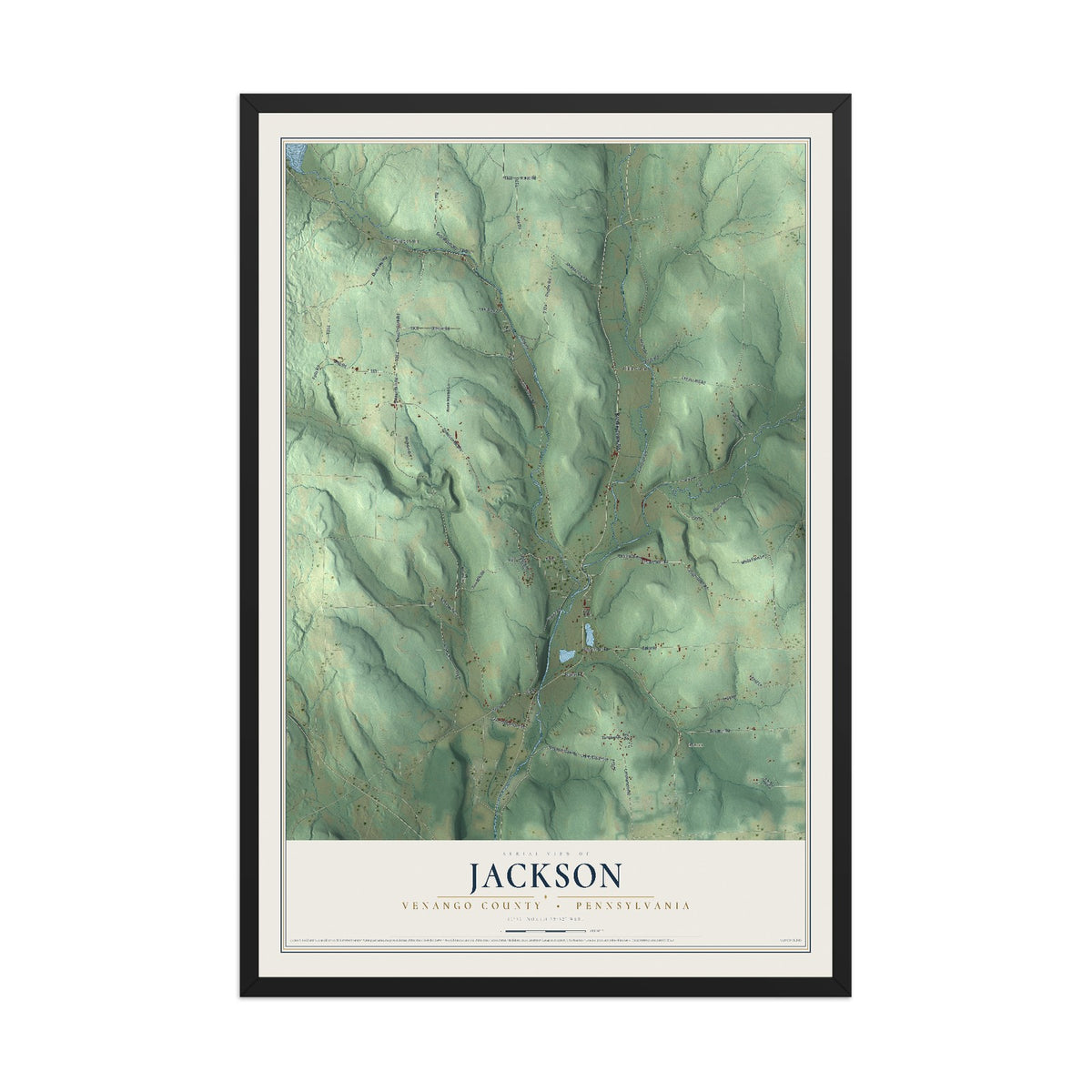 Map of Jackson, Venango County, Pennsylvania, 12 x 18 inch print in a black wood frame
