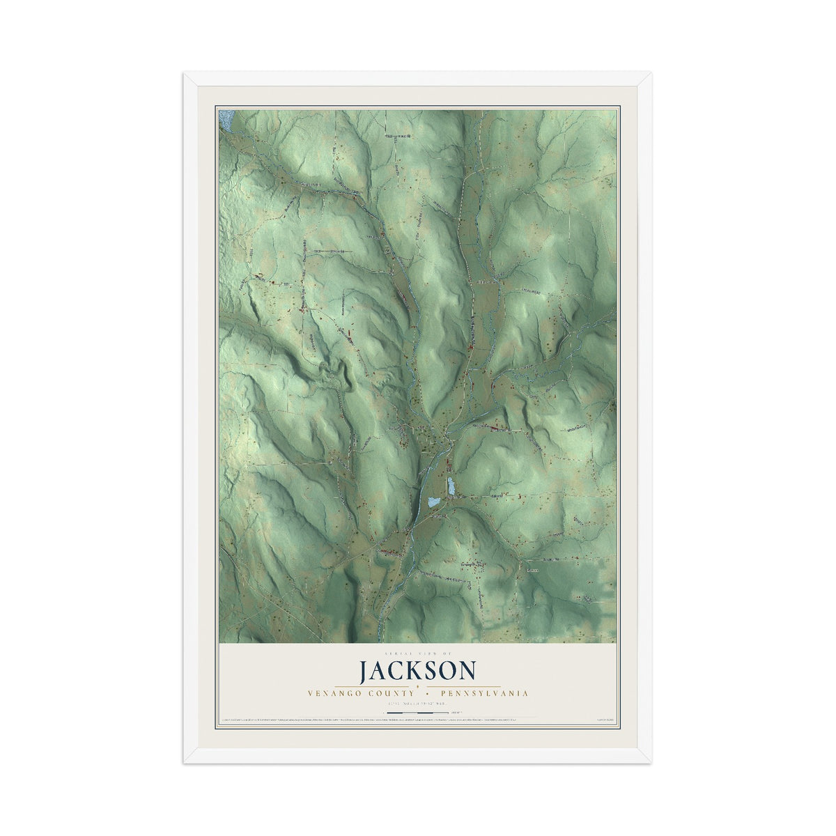 Map of Jackson, Venango County, Pennsylvania, 12 x 18 inch print in a white wood frame