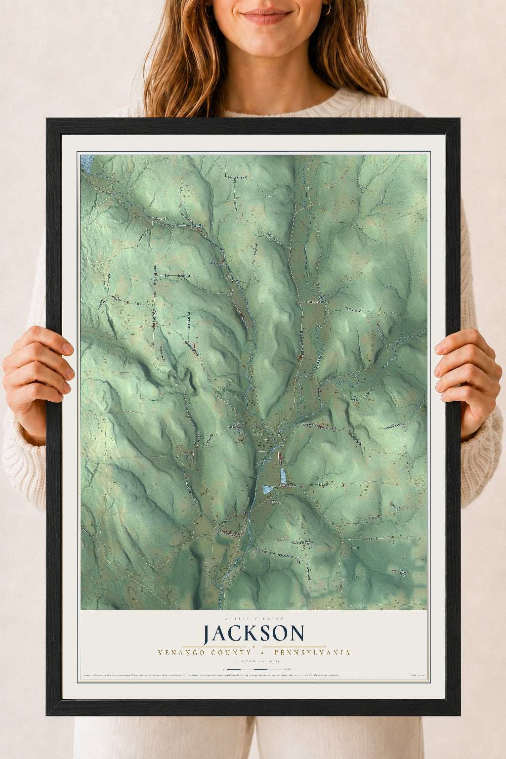 Map of Jackson, Venango County, Pennsylvania, 18 x 24 inch print in a black wood frame