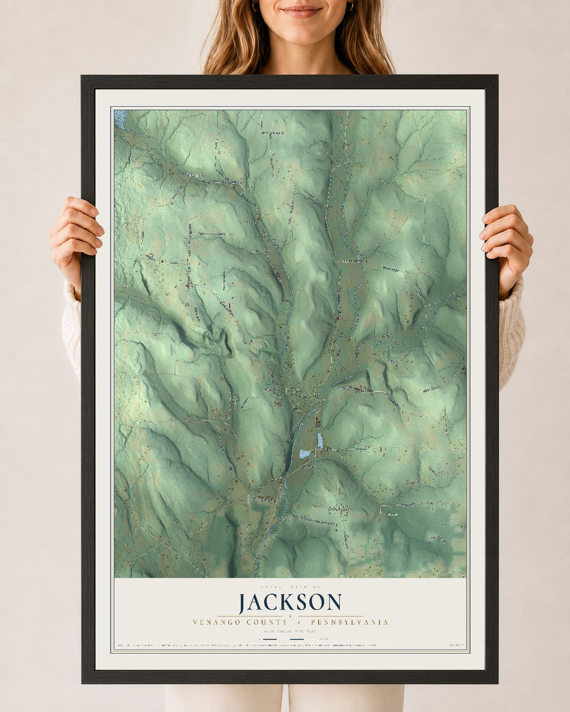 Map of Jackson, Venango County, Pennsylvania, 24 x 36 inch print in a black wood frame