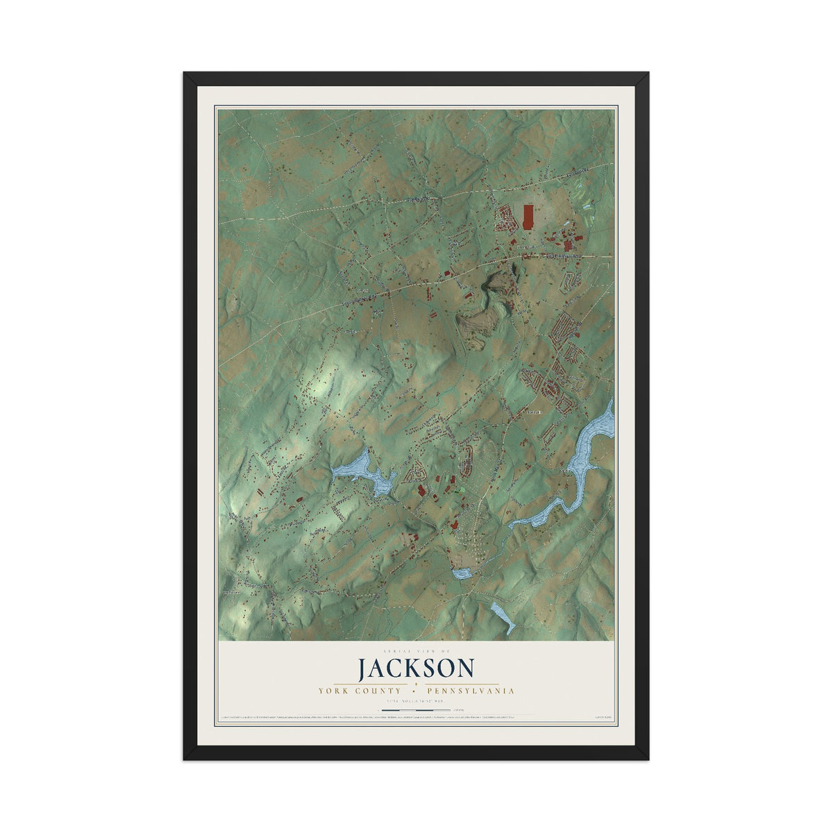 Map of Jackson, York County, Pennsylvania, 12 x 18 inch print in a black wood frame