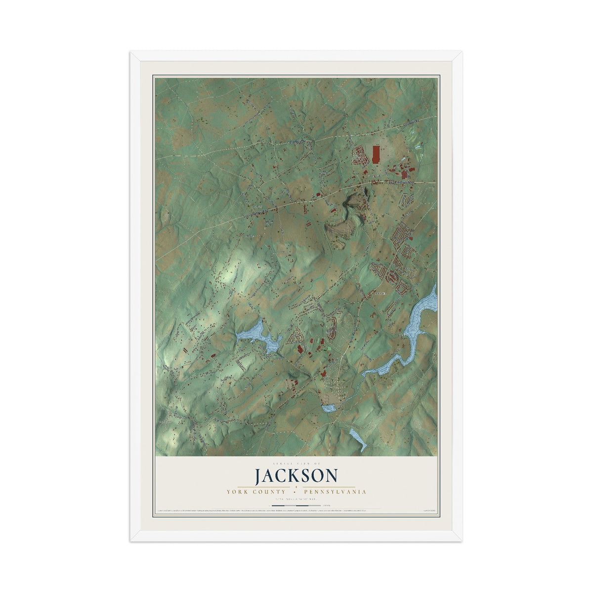 Map of Jackson, York County, Pennsylvania, 12 x 18 inch print in a white wood frame