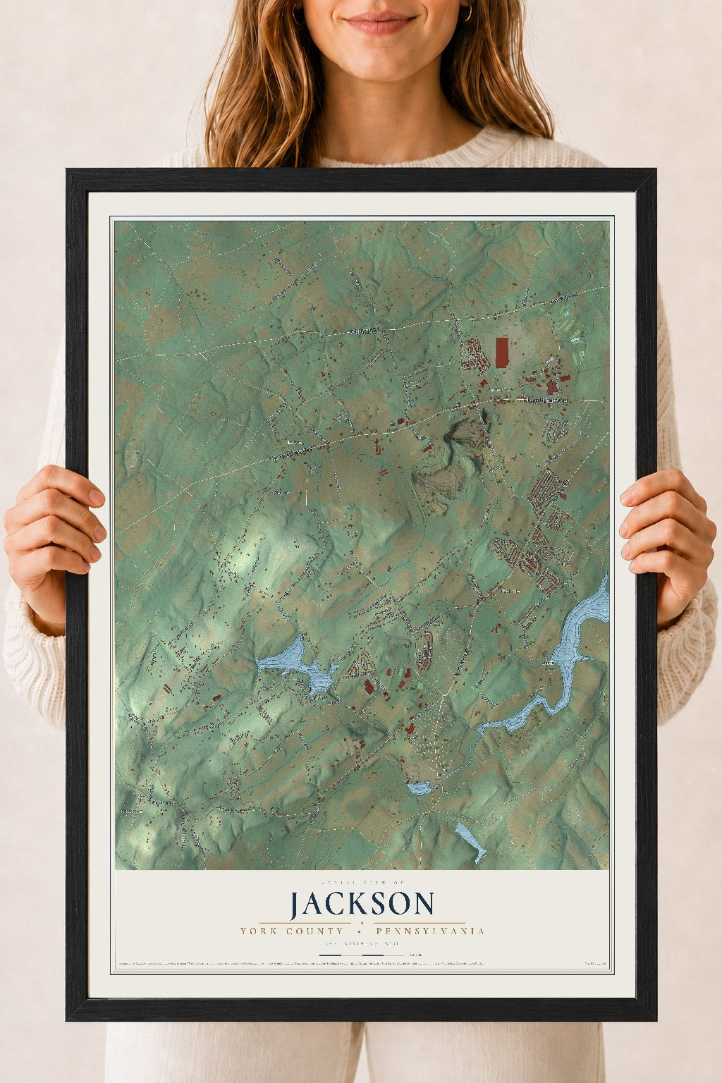 Map of Jackson, York County, Pennsylvania, 18 x 24 inch print in a black wood frame