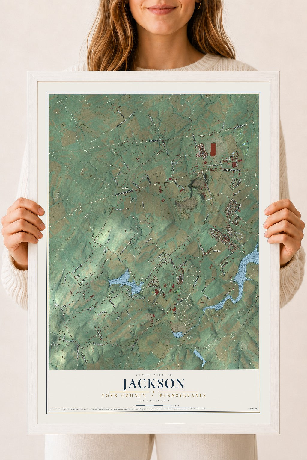 Map of Jackson, York County, Pennsylvania, 18 x 24 inch print in a white wood frame