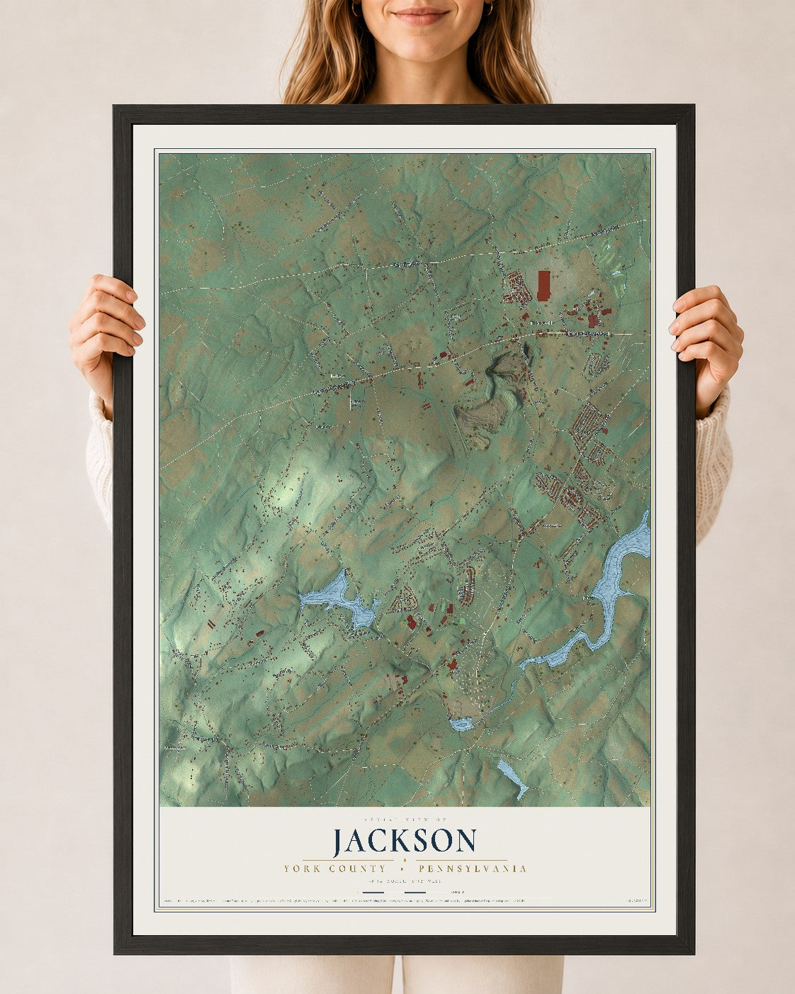 Map of Jackson, York County, Pennsylvania, 24 x 36 inch print in a black wood frame