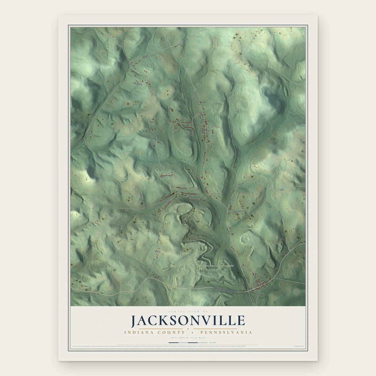 Jacksonville, Indiana County, Pennsylvania map print, the full design