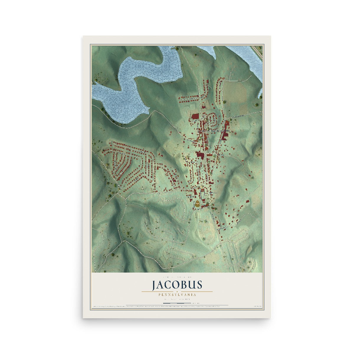 Map of Jacobus, Pennsylvania, 12 x 18 inch unframed archival matte print