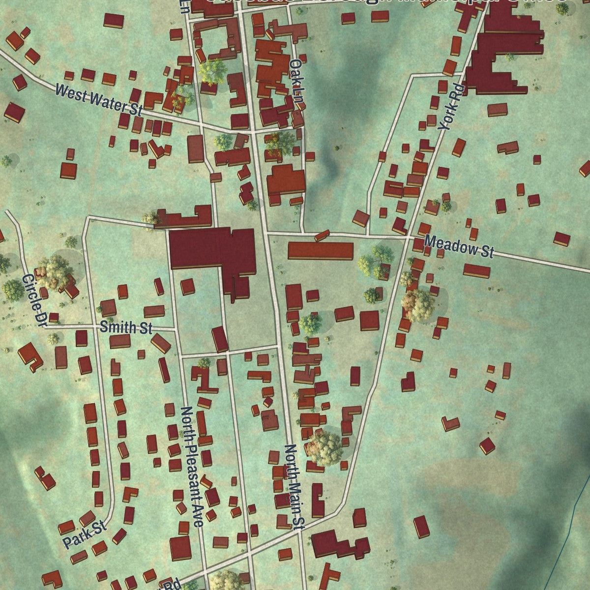 Close-up of the map of Jacobus, Pennsylvania print showing street and building detail