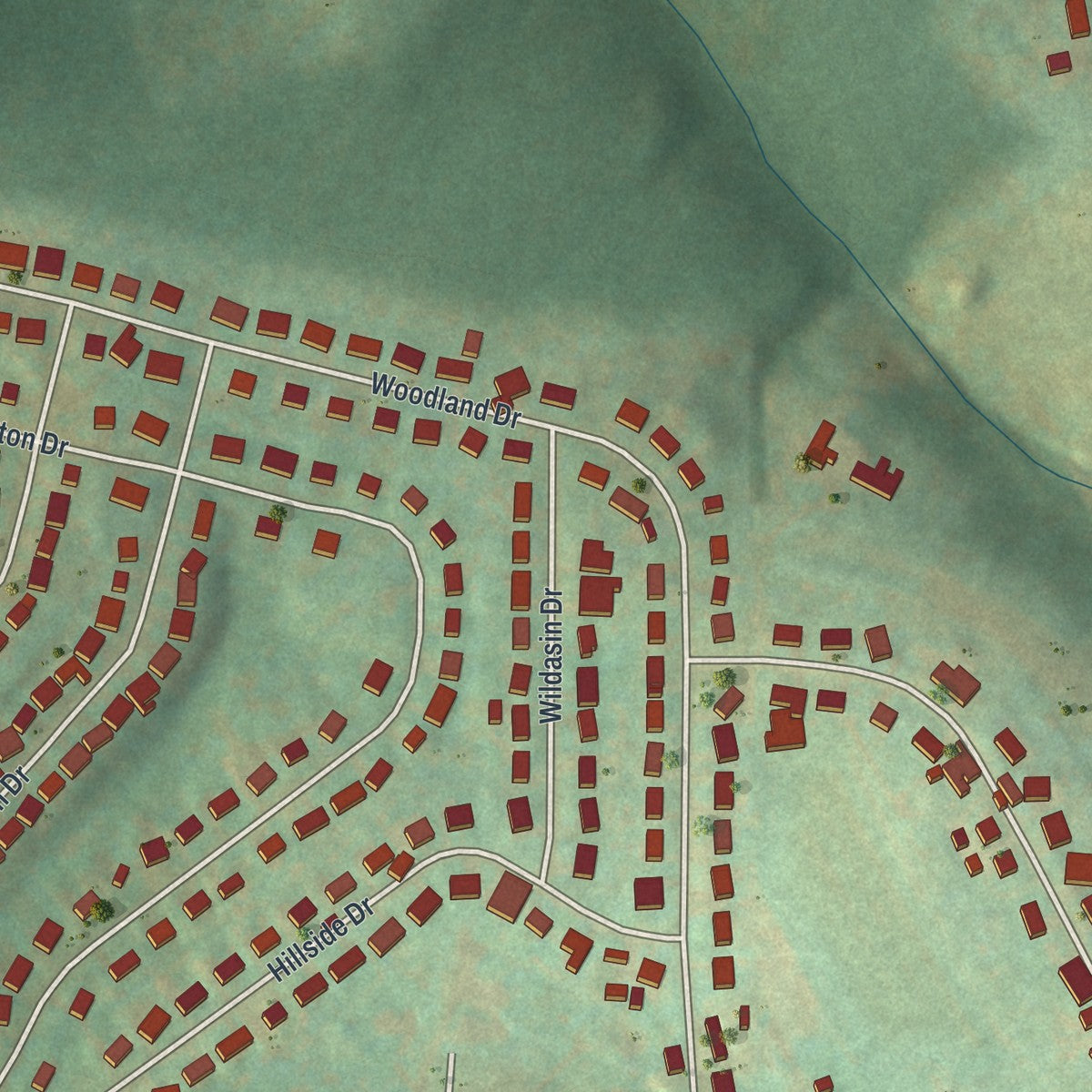 Second close-up of the map of Jacobus, Pennsylvania print showing more streets and buildings