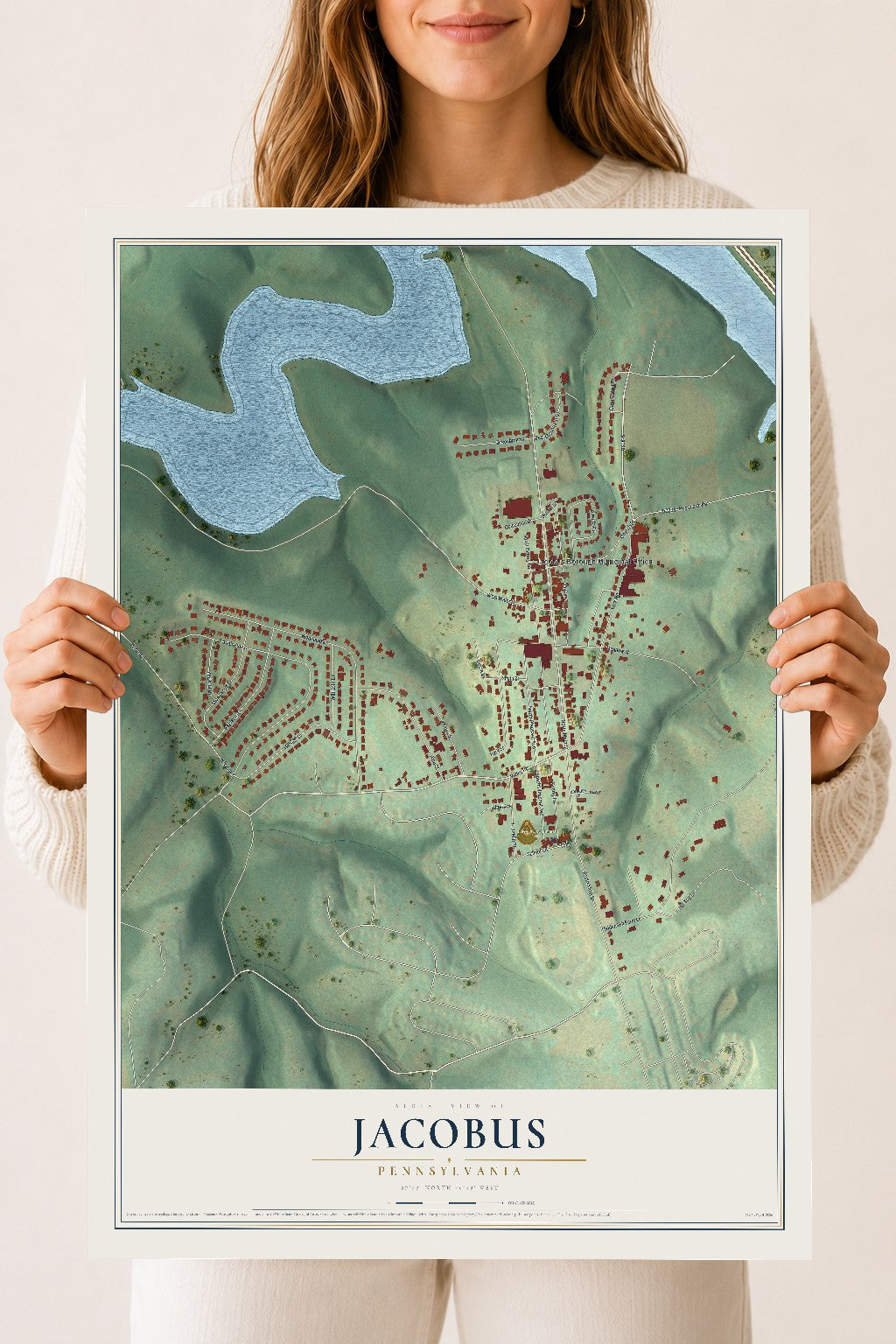 Map of Jacobus, Pennsylvania, 18 x 24 inch unframed archival matte print