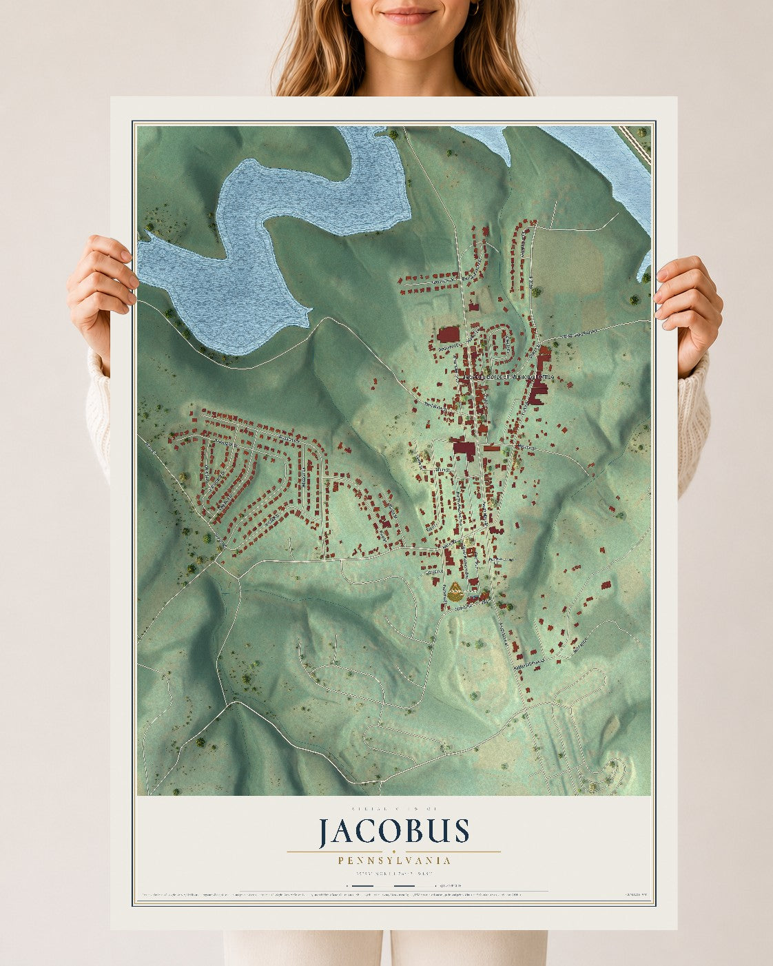 Map of Jacobus, Pennsylvania, 24 x 36 inch unframed archival matte print