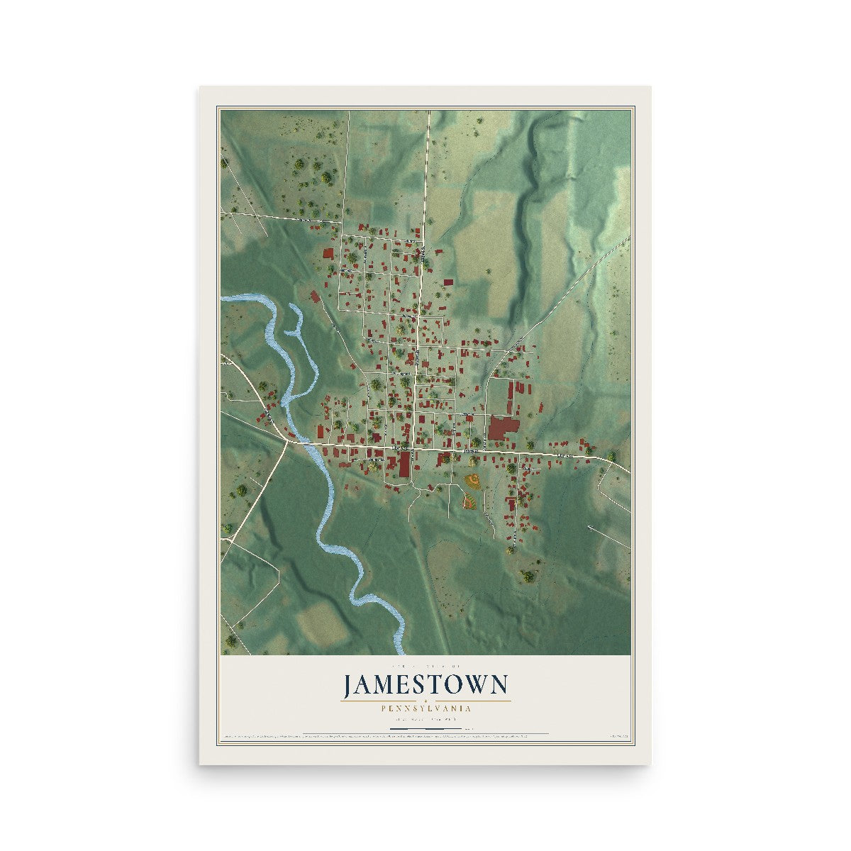 Map of Jamestown, Pennsylvania, 12 x 18 inch unframed archival matte print