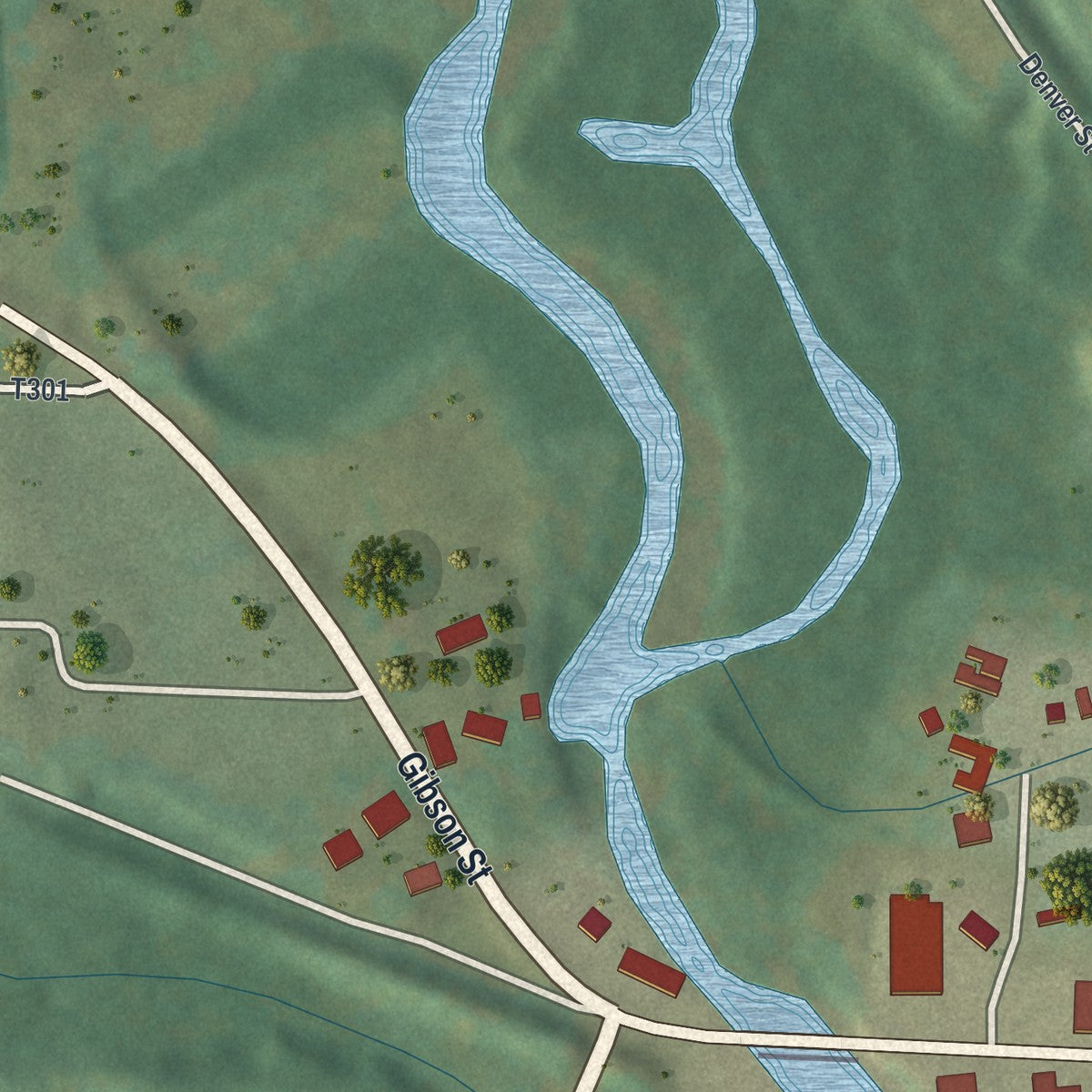 Second close-up of the map of Jamestown, Pennsylvania print showing more streets and buildings