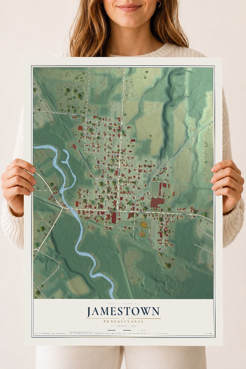 Map of Jamestown, Pennsylvania, 18 x 24 inch unframed archival matte print
