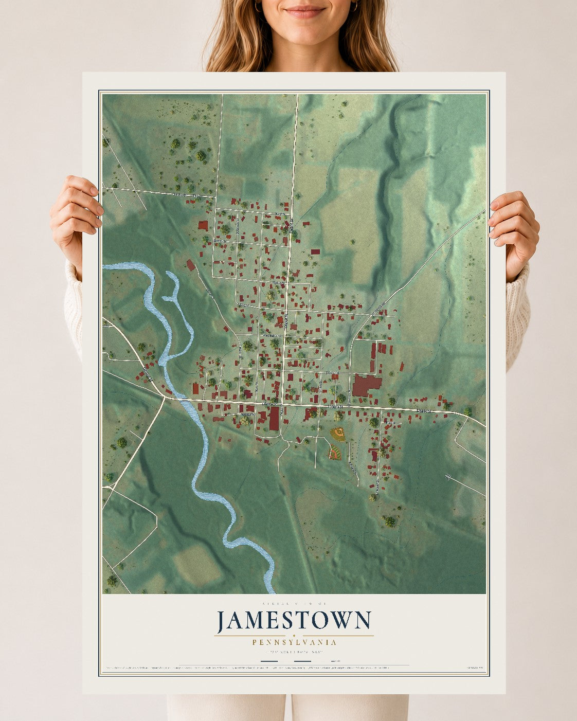 Map of Jamestown, Pennsylvania, 24 x 36 inch unframed archival matte print