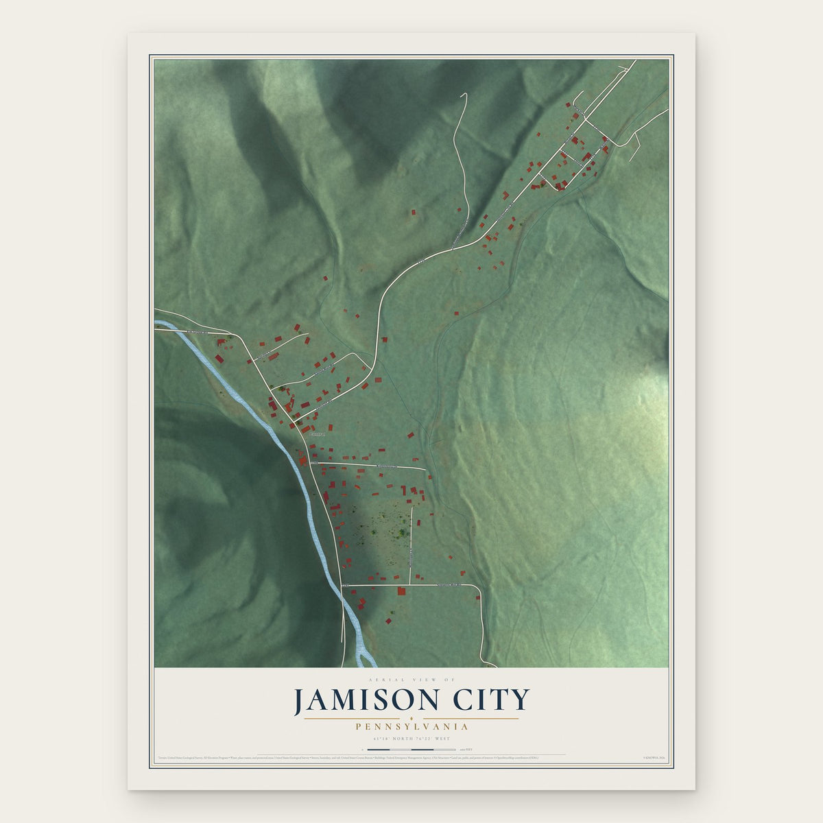 Jamison City, Pennsylvania map print, the full design