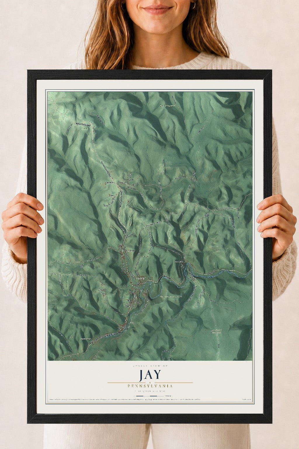 Map of Jay, Pennsylvania, 18 x 24 inch print in a black wood frame