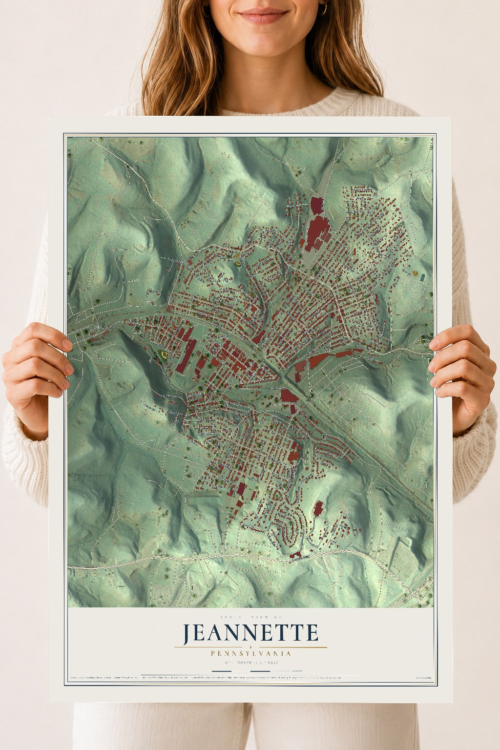 Map of Jeannette, Pennsylvania, 18 x 24 inch unframed archival matte print