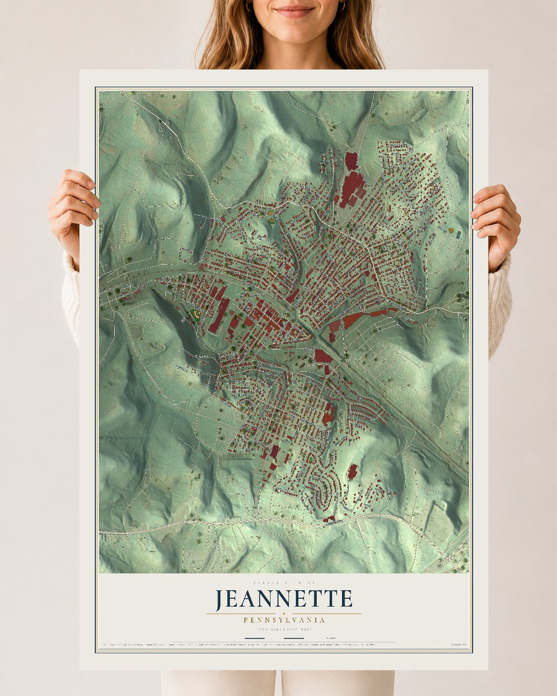 Map of Jeannette, Pennsylvania, 24 x 36 inch unframed archival matte print