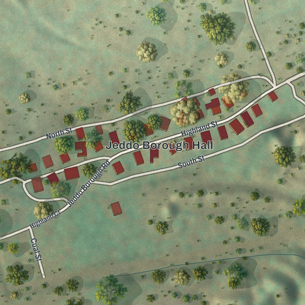 Second close-up of the map of Jeddo, Pennsylvania print showing more streets and buildings