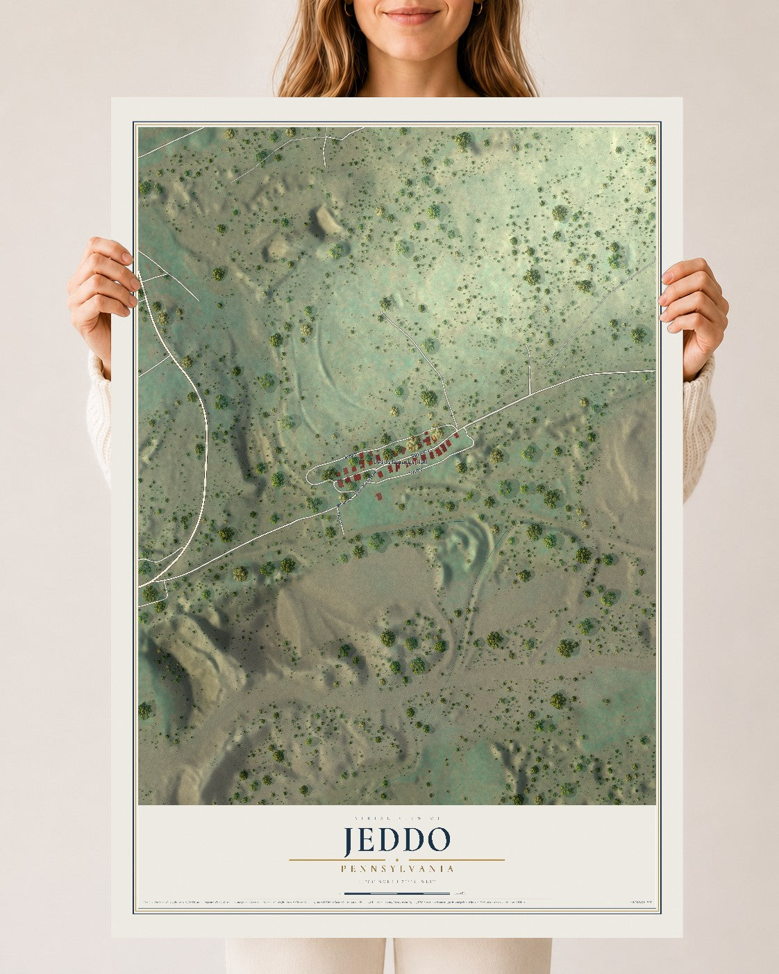 Map of Jeddo, Pennsylvania, 24 x 36 inch unframed archival matte print