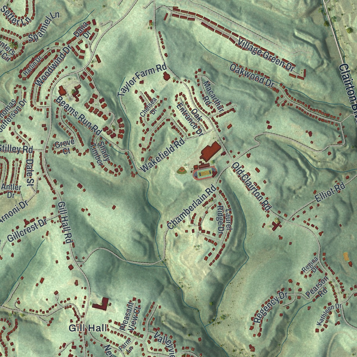 Close-up of the map of Jefferson Hills, Pennsylvania print showing street and building detail
