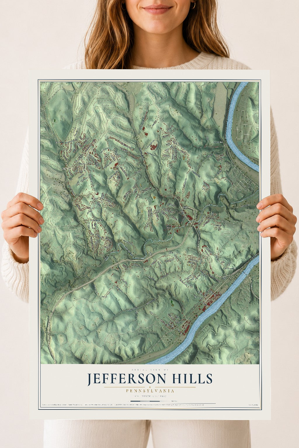 Map of Jefferson Hills, Pennsylvania, 18 x 24 inch unframed archival matte print