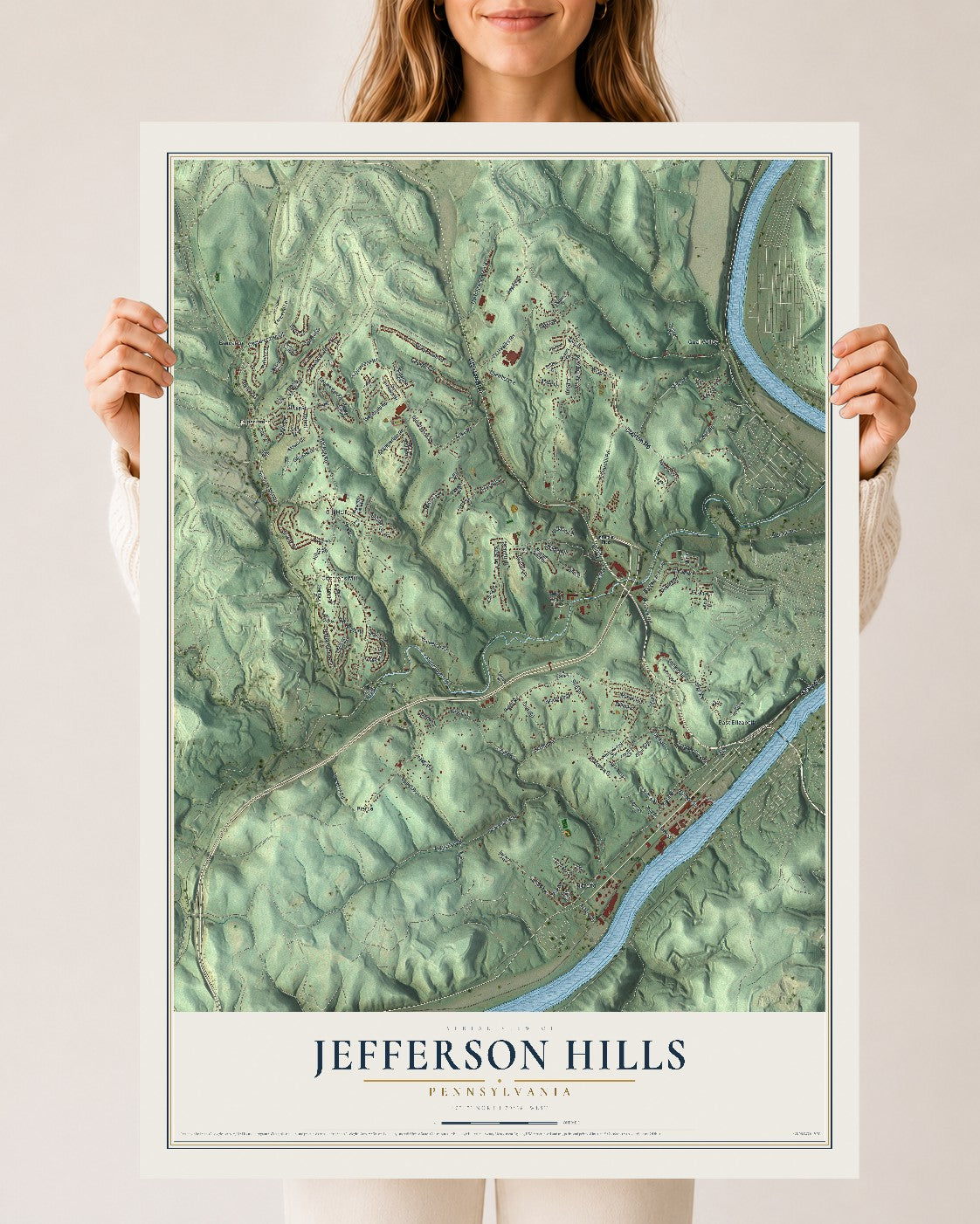 Map of Jefferson Hills, Pennsylvania, 24 x 36 inch unframed archival matte print