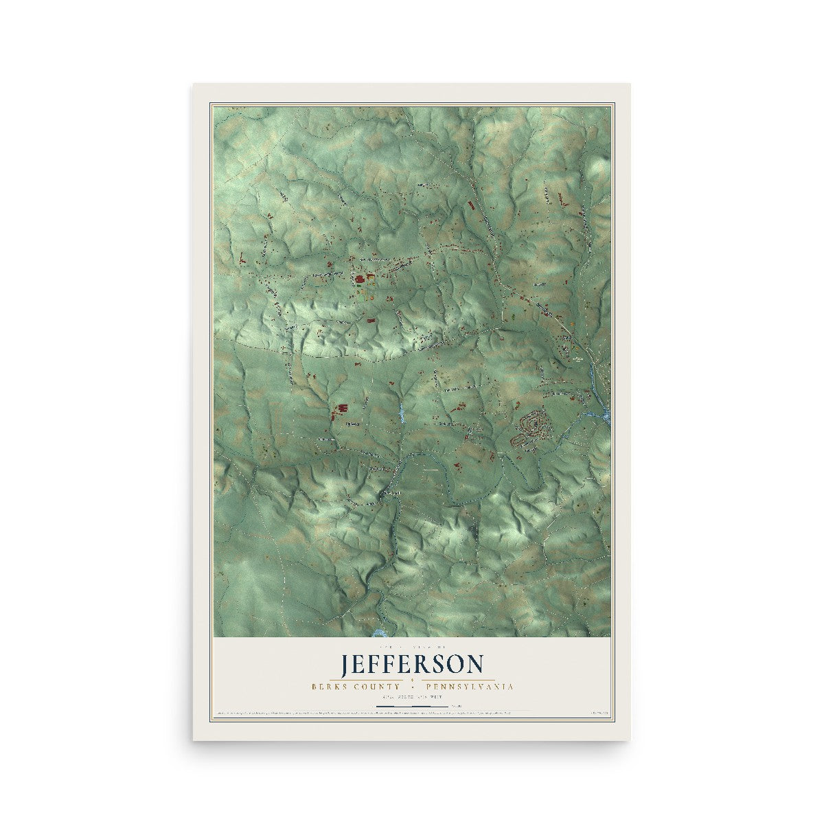 Map of Jefferson, Berks County, Pennsylvania, 12 x 18 inch unframed archival matte print