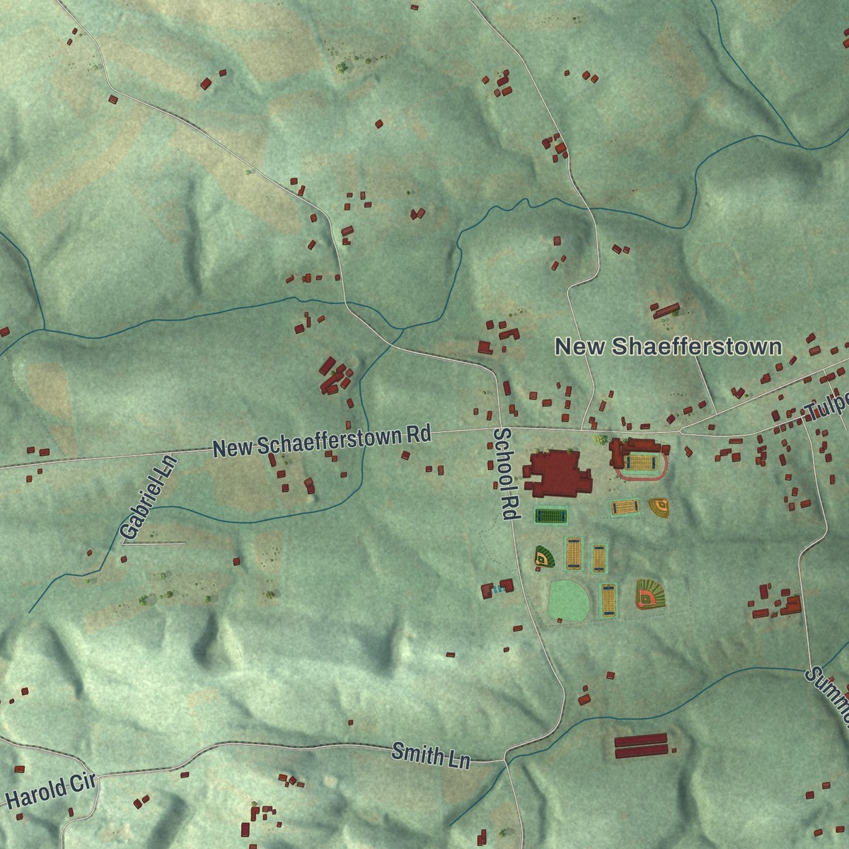 Close-up of the map of Jefferson, Berks County, Pennsylvania print showing street and building detail