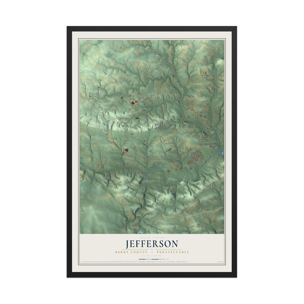 Map of Jefferson, Berks County, Pennsylvania, 12 x 18 inch print in a black wood frame