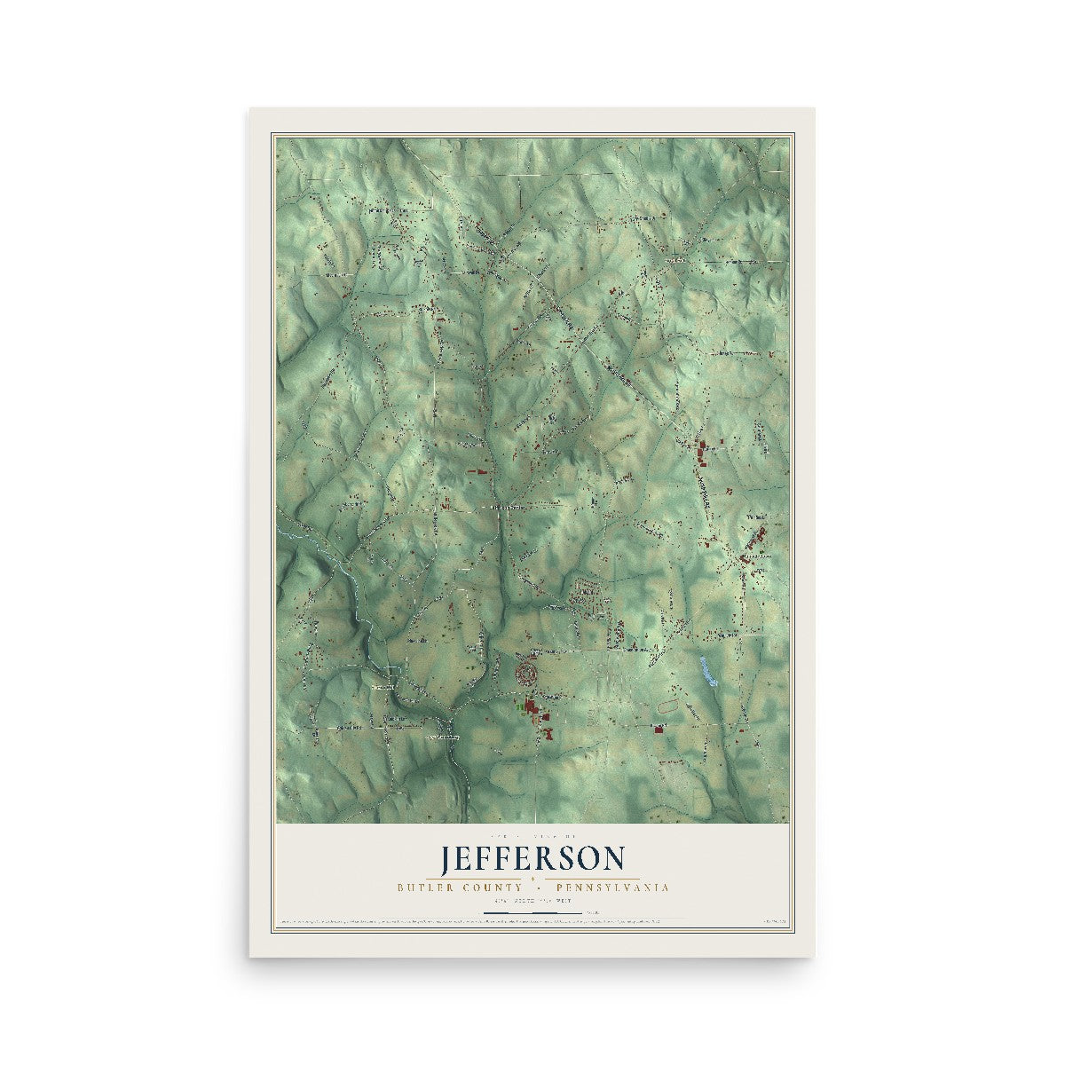 Map of Jefferson, Butler County, Pennsylvania, 12 x 18 inch unframed archival matte print