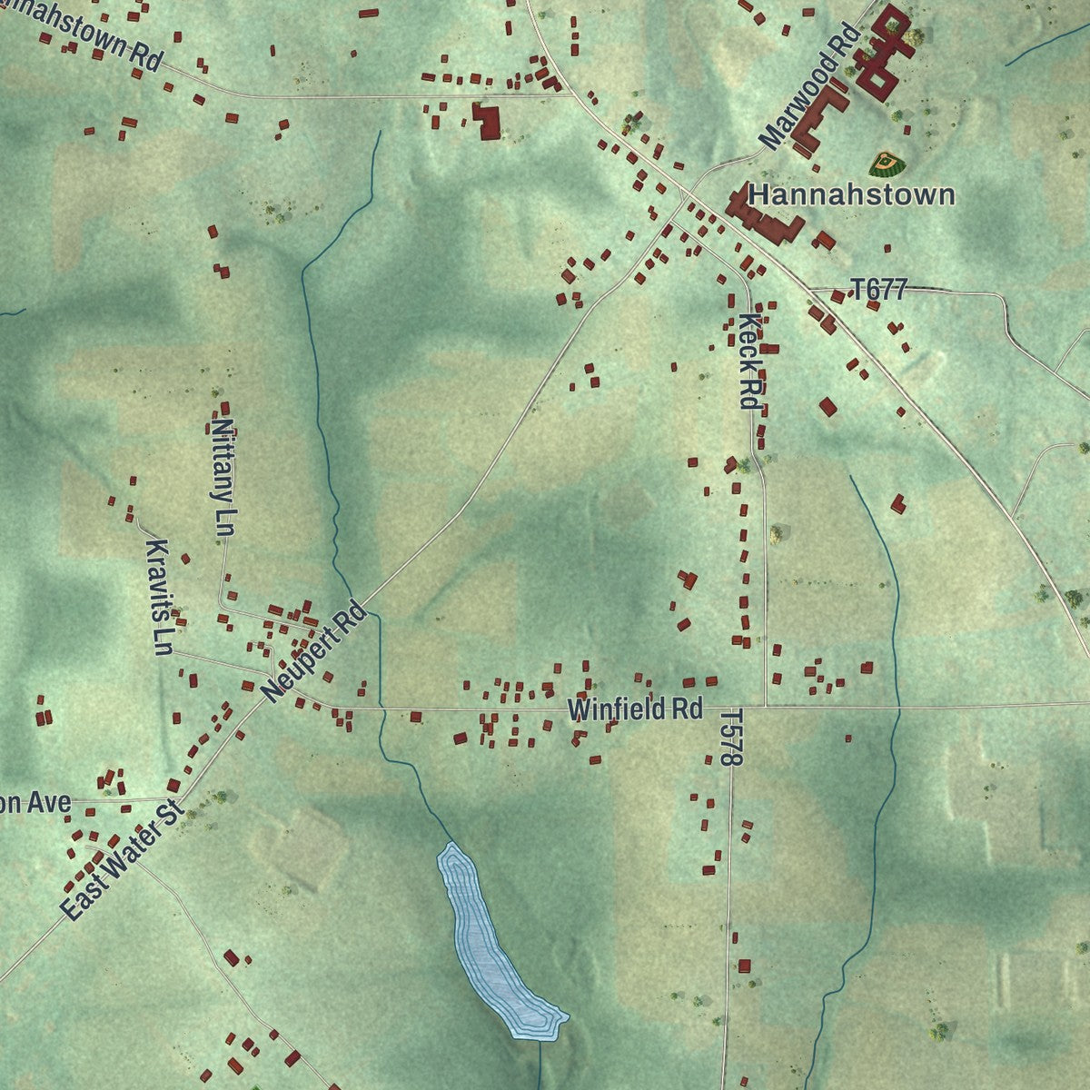 Second close-up of the map of Jefferson, Butler County, Pennsylvania print showing more streets and buildings